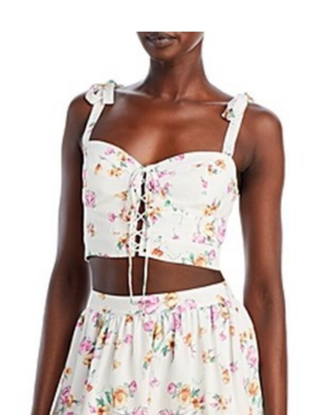 WAYF  Seanna Floral Lace-Up Crop Top